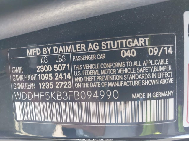 Aukcja sprzedaży 2015 Mercedes-benz E 350, vin: WDDHF5KB3FB094990, numer aukcji: 45313577