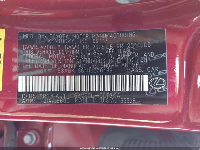 Lexus ES 350 2017 58ABK1GG4HU070489 Image 9