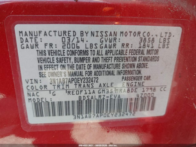 3N1AB7AP0EY232472 Nissan SENTRA SR