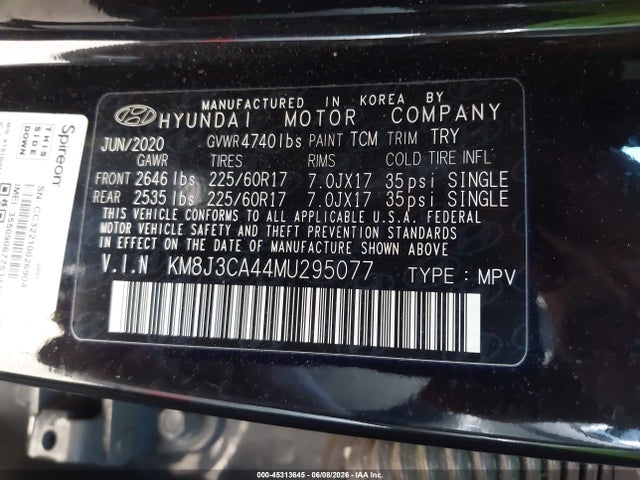 Продаж на аукціоні авто 2021 Hyundai Tucson Value, vin: KM8J3CA44MU295077, номер лоту: 45313645