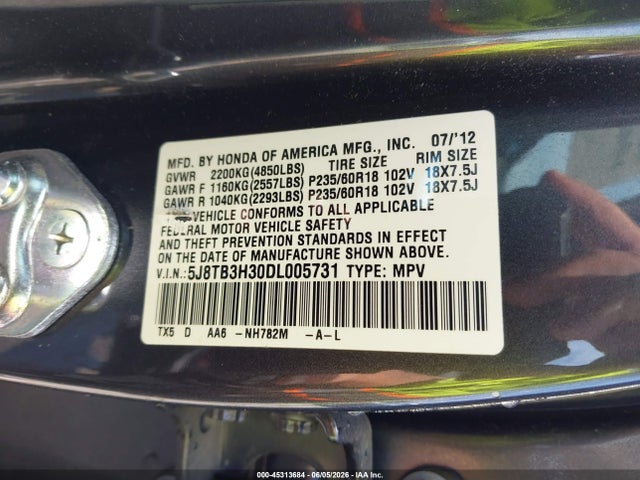 Aukcja sprzedaży 2013 Acura Rdx, vin: 5J8TB3H30DL005731, numer aukcji: 45313684