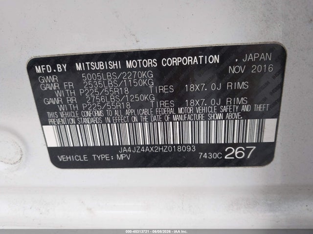 JA4JZ4AX2HZ018093 Mitsubishi OUTLANDER GT
