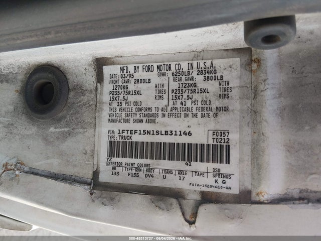 Продаж на аукціоні авто 1995 Ford F150, vin: 1FTEF15N1SLB31146, номер лоту: 45313727