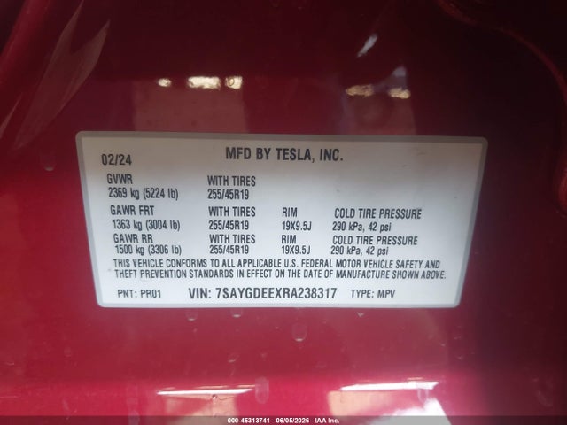 Tesla Model Y Long Range Dual Motor All-wheel Drive 2024 7SAYGDEEXRA238317 Image 9