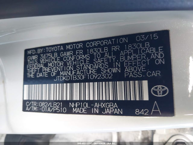 Toyota Prius C Four 2015 JTDKDTB30F1092302 Image 9