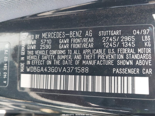 Продаж на аукціоні авто 1997 Mercedes-benz S 420, vin: WDBGA43G0VA371588, номер лоту: 45313772