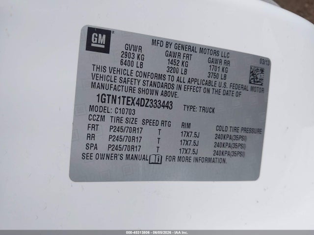 Aukcja sprzedaży 2013 Gmc Sierra 1500 Work Truck, vin: 1GTN1TEX4DZ333443, numer aukcji: 45313806