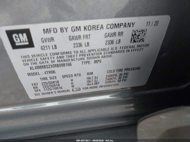 2021 Buick Encore Gx Fwd Preferred მანქანა იყიდება აუქციონზე, vin: KL4MMBS2XMB098166, აუქციონის ნომერი: 45313811