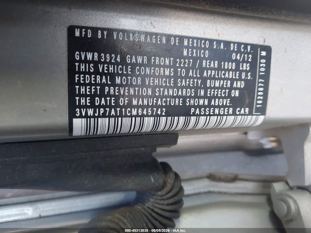 Продаж на аукціоні авто 2012 Volkswagen Beetle 2.5l, vin: 3VWJP7AT1CM645742, номер лоту: 45313838