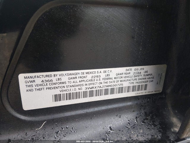 Aukcja sprzedaży 2010 Volkswagen Jetta Se, vin: 3VWRX7AJ7AM030725, numer aukcji: 45313858