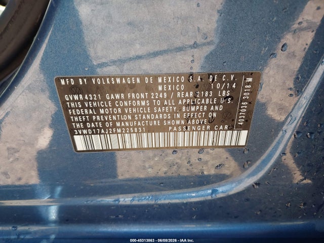 3VWD17AJ2FM225831 Volkswagen Jetta 1.8t Se