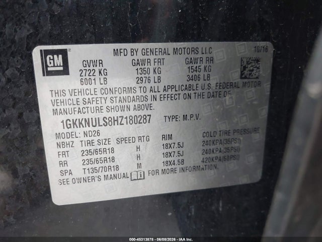 1GKKNULS8HZ180287 GMC Acadia Slt-1
