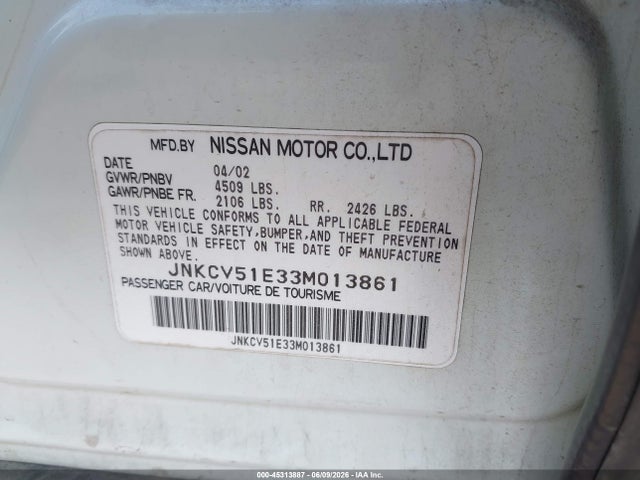 2003 Infiniti G35 Luxury Leather მანქანა იყიდება აუქციონზე, vin: JNKCV51E33M013861, აუქციონის ნომერი: 45313887