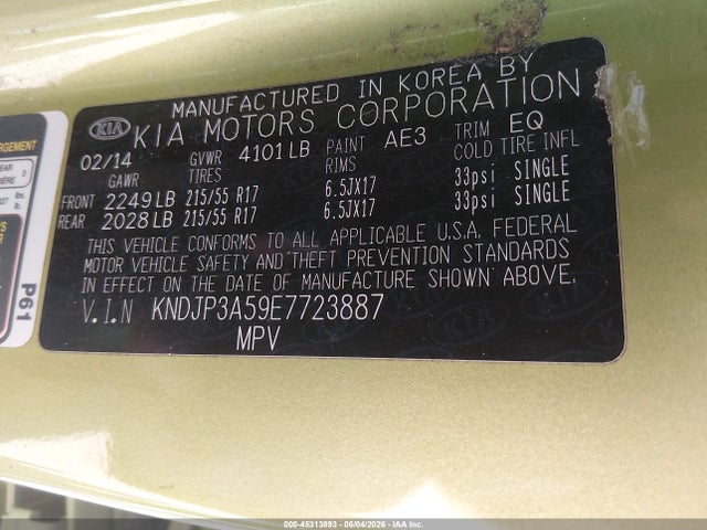 KIA SOUL + 2014 KNDJP3A59E7723887 Image 9