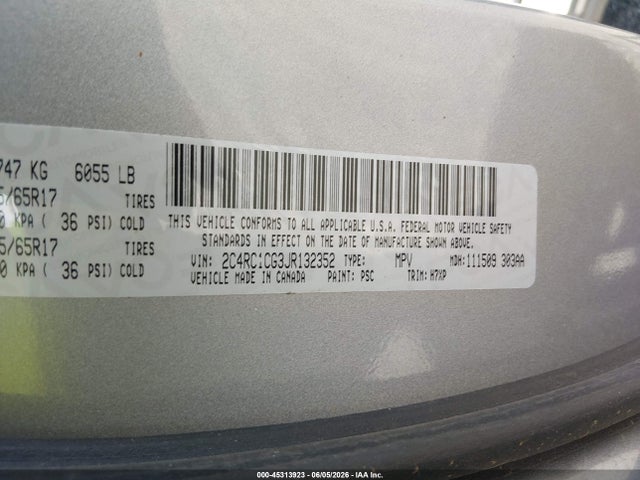 45313923 :رقم المزاد ، 2C4RC1CG3JR132352 vin ، 2018 Chrysler Pacifica Lx مزاد بيع