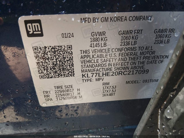 KL77LHE20RC217099 Chevrolet Trax Fwd Lt