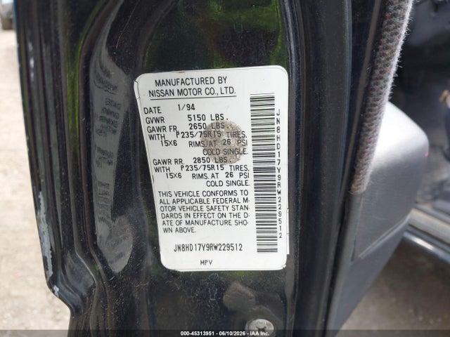 45313951 :رقم المزاد ، JN8HD17Y9RW229512 vin ، 1994 Nissan Pathfinder Le/se/xe مزاد بيع