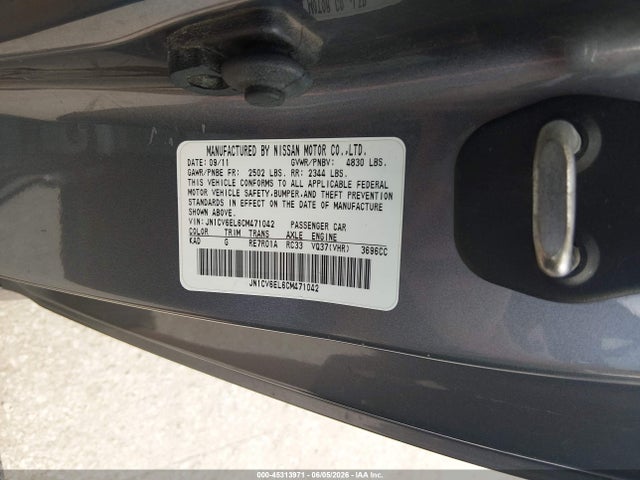 Продаж на аукціоні авто 2012 Infiniti G37x, vin: JN1CV6EL6CM471042, номер лоту: 45313971