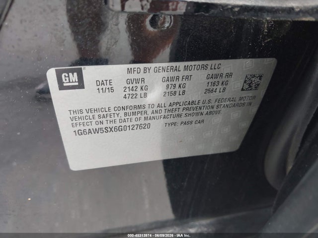 Aukcja sprzedaży 2016 Cadillac Cts Standard, vin: 1G6AW5SX6G0127620, numer aukcji: 45313974