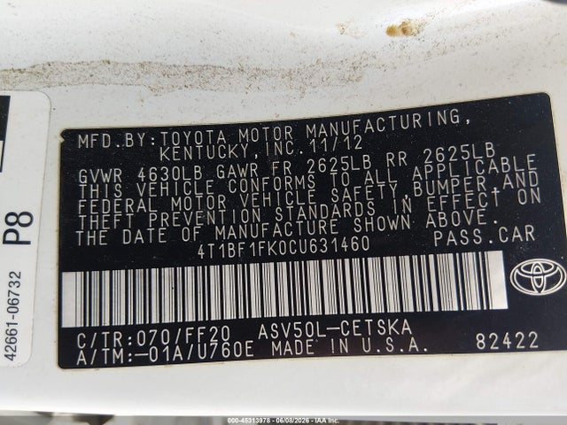 Aukcja sprzedaży 2012 Toyota Camry Se Limited Edition, vin: 4T1BF1FK0CU631460, numer aukcji: 45313978