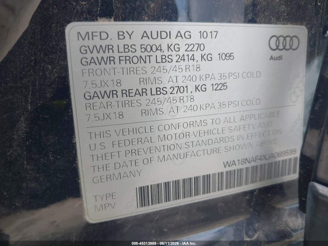 Aukcja sprzedaży 2018 Audi A4 Allroad 2.0t Premium, vin: WA18NAF4XJA089599, numer aukcji: 45313988