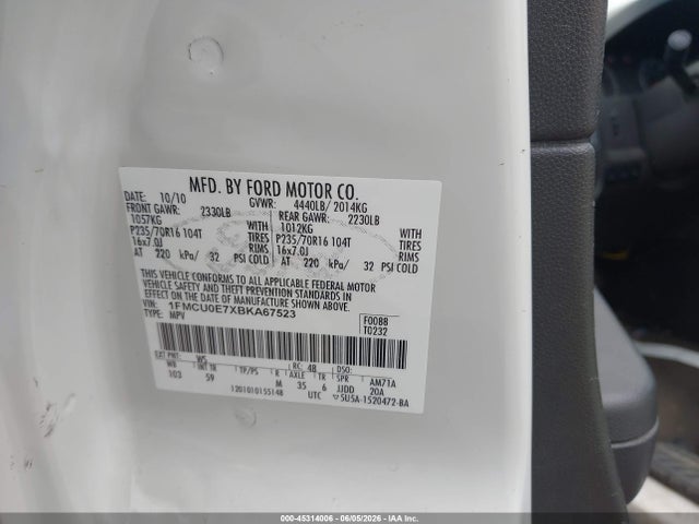 Auction sale of the 2011 Ford Escape Limited, vin: 1FMCU0E7XBKA67523, lot number: 45314006