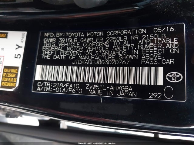 Toyota Prius Three 2016 JTDKARFU8G3020767 Image 9