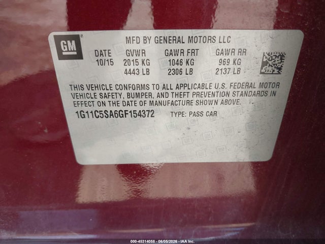 1G11C5SA6GF154372 Chevrolet Malibu Limited Lt