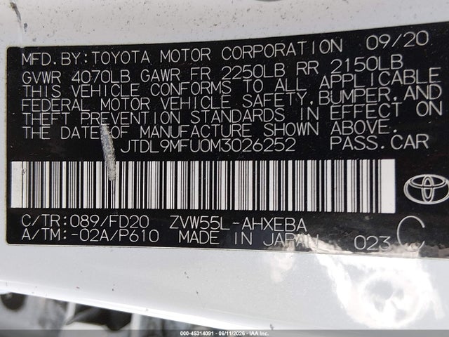 Продаж на аукціоні авто 2021 Toyota Prius Le Awd-e, vin: JTDL9MFU0M3026252, номер лоту: 45314091
