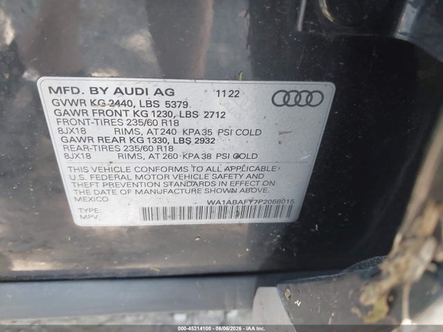 45314100 :رقم المزاد ، WA1ABAFY7P2068015 vin ، 2023 Audi Q5 Premium 40 Tfsi Quattro S Tronic مزاد بيع