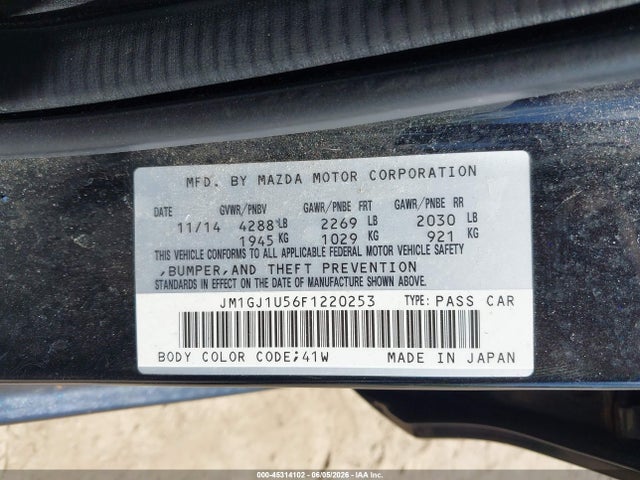 Aukcja sprzedaży 2015 Mazda Mazda6 I Sport, vin: JM1GJ1U56F1220253, numer aukcji: 45314102