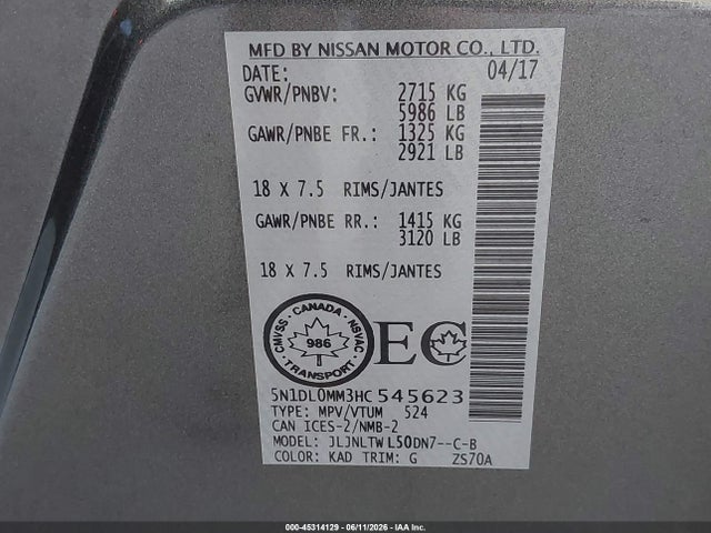 5N1DL0MM3HC545623 Infiniti QX60
