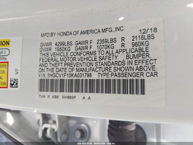 1HGCV1F10KA031798 Honda ACCORD LX
