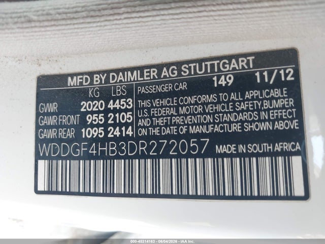 Aukcja sprzedaży 2013 Mercedes-benz C 250 Sport, vin: WDDGF4HB3DR272057, numer aukcji: 45314163