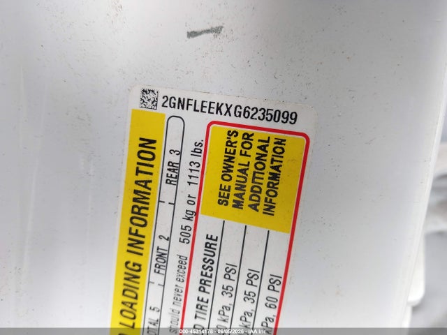 Aukcja sprzedaży 2016 Chevrolet Equinox Ls, vin: 2GNFLEEKXG6235099, numer aukcji: 45314178