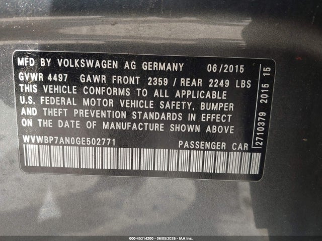 Продажа на аукционе авто 2016 Volkswagen Cc 2.0t Sport, vin: WVWBP7AN0GE502771, номер лота: 45314200