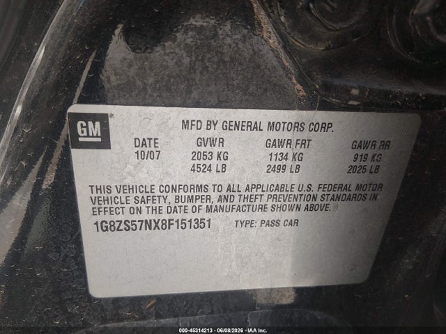 Продажа на аукционе авто 2008 Saturn Aura Xe, vin: 1G8ZS57NX8F151351, номер лота: 45314213