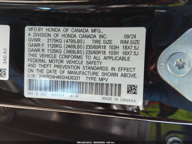 2HKRS4H46SH426331 Honda Cr-v Ex Awd