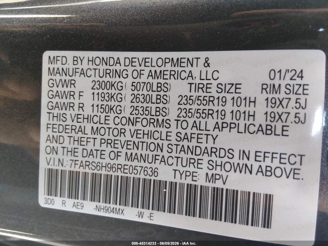 Продаж на аукціоні авто 2024 Honda Cr-v Hybrid Sport Touring, vin: 7FARS6H96RE057636, номер лоту: 45314233