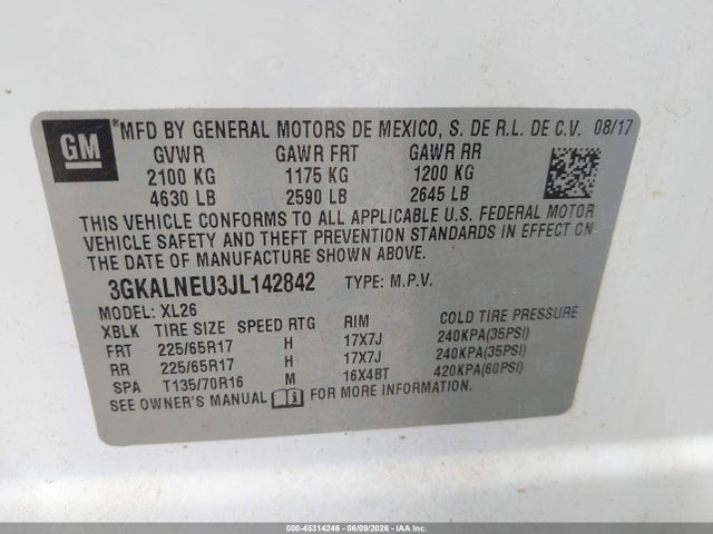Aukcja sprzedaży 2018 Gmc Terrain Sle Diesel, vin: 3GKALNEU3JL142842, numer aukcji: 45314246