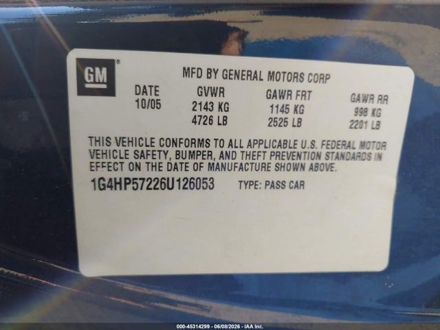 Aukcja sprzedaży 2006 Buick Lucerne Cx, vin: 1G4HP57226U126053, numer aukcji: 45314299