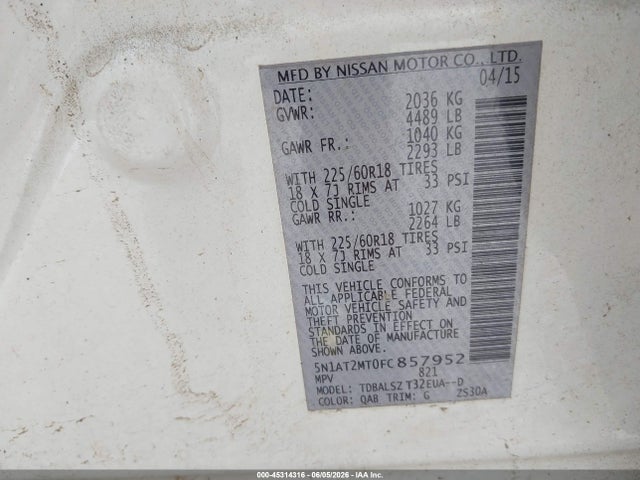 Nissan Rogue Sl 2015 5N1AT2MT0FC857952 Image 9