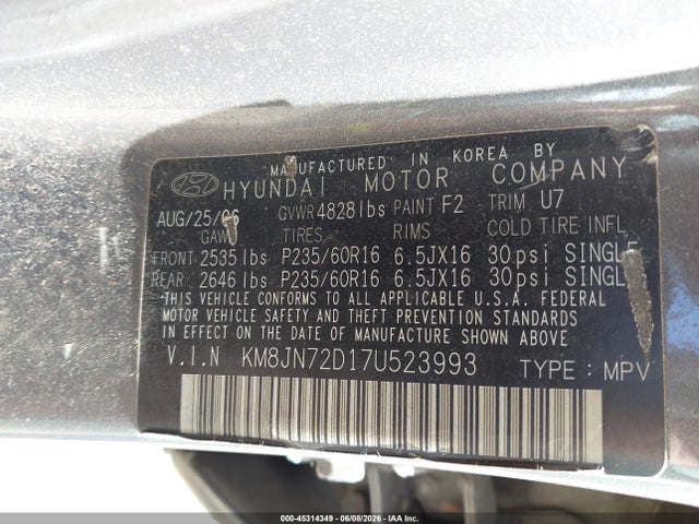 Aukcja sprzedaży 2007 Hyundai Tucson Limited/se, vin: KM8JN72D17U523993, numer aukcji: 45314349