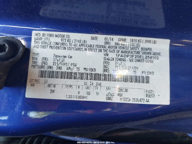 Продаж на аукціоні авто 2014 Ford Focus Se, vin: 1FADP3F20EL254102, номер лоту: 45314375