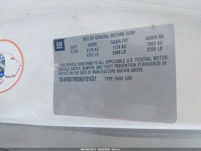 Продаж на аукціоні авто 2009 Buick Lucerne Cxl, vin: 1G4HD57M39U101631, номер лоту: 45314418