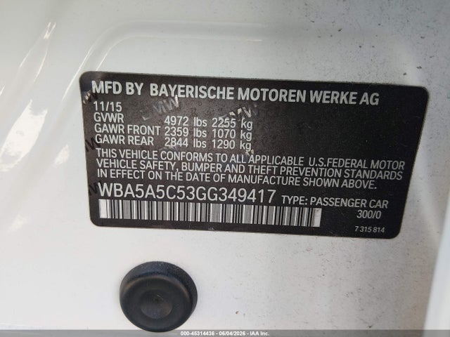 Продаж на аукціоні авто 2016 Bmw 528i, vin: WBA5A5C53GG349417, номер лоту: 45314436