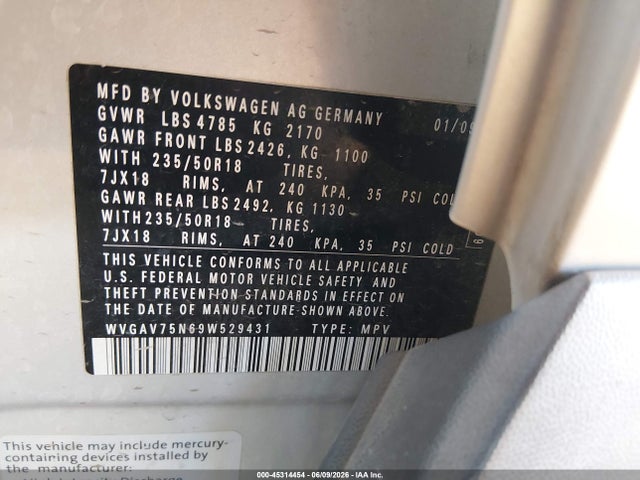 Aukcja sprzedaży 2009 Volkswagen Tiguan Sel, vin: WVGAV75N69W529431, numer aukcji: 45314454