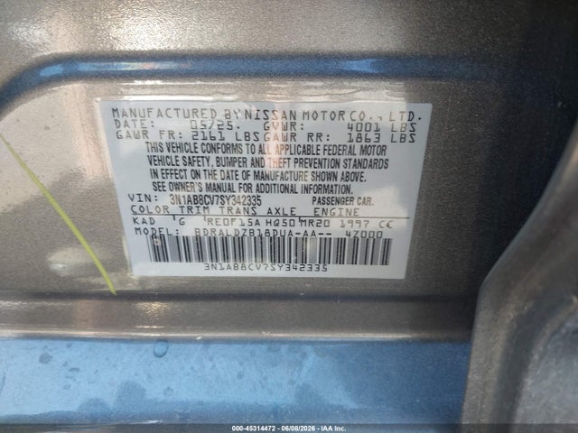 2025 Nissan Sentra Sv მანქანა იყიდება აუქციონზე, vin: 3N1AB8CV7SY342335, აუქციონის ნომერი: 45314472