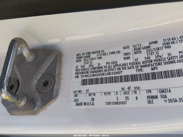 Продаж на аукціоні авто 2014 Ford Escape Se, vin: 1FMCU9GX0EUB32907, номер лоту: 45314481