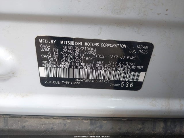 Aukcja sprzedaży 2025 Mitsubishi Eclipse Cross Black Edition S-awc/se S-awc/sel S-awc, vin: JA4ATWAA4SZ044727, numer aukcji: 45314484